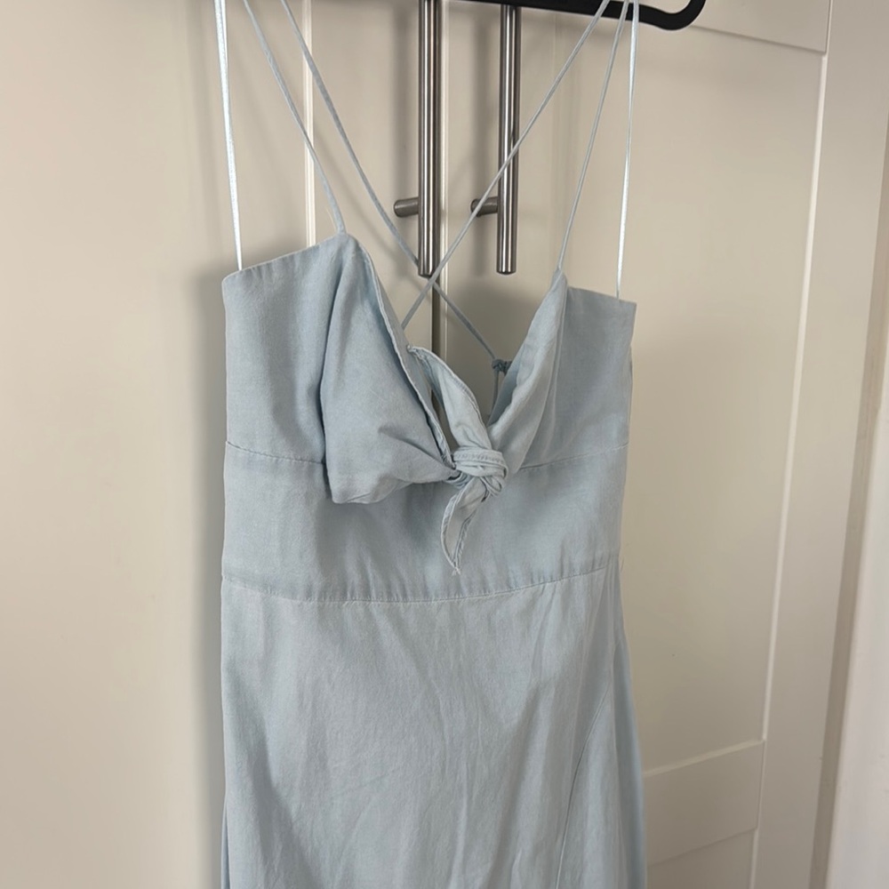 Zara Blue Ruched Spaghetti Strap Sundress